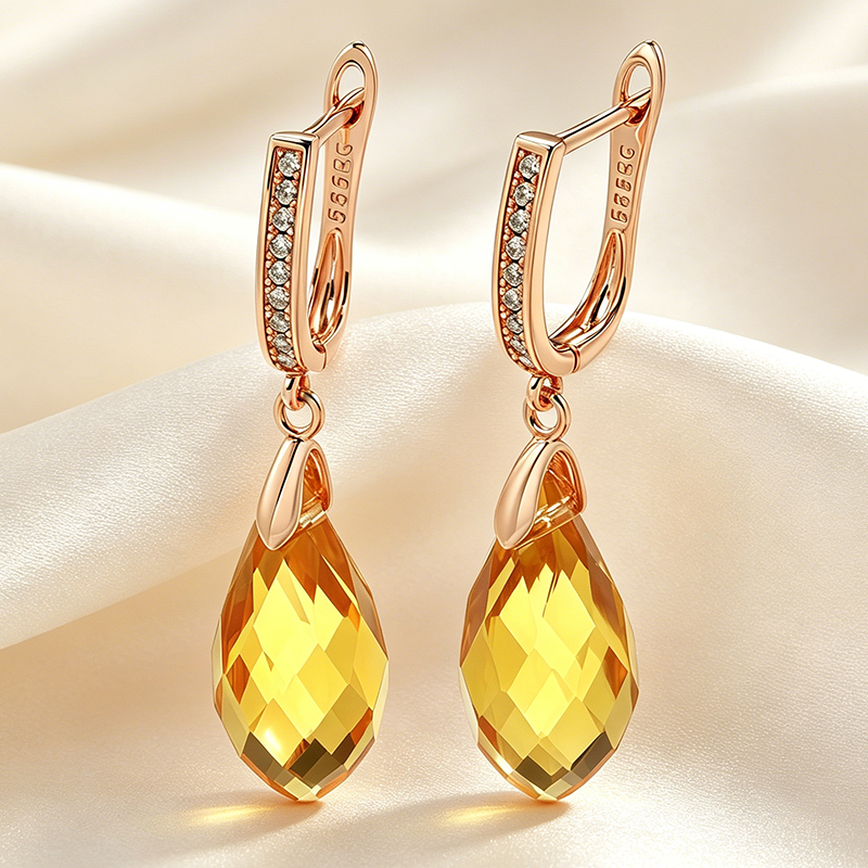 Kinel – boucles d'oreilles pendantes brillantes de luxe, or Rose 585, goutte d'eau, incrustation de Zircon naturel vert, bijoux de fête de mariage à la mode, 2022
