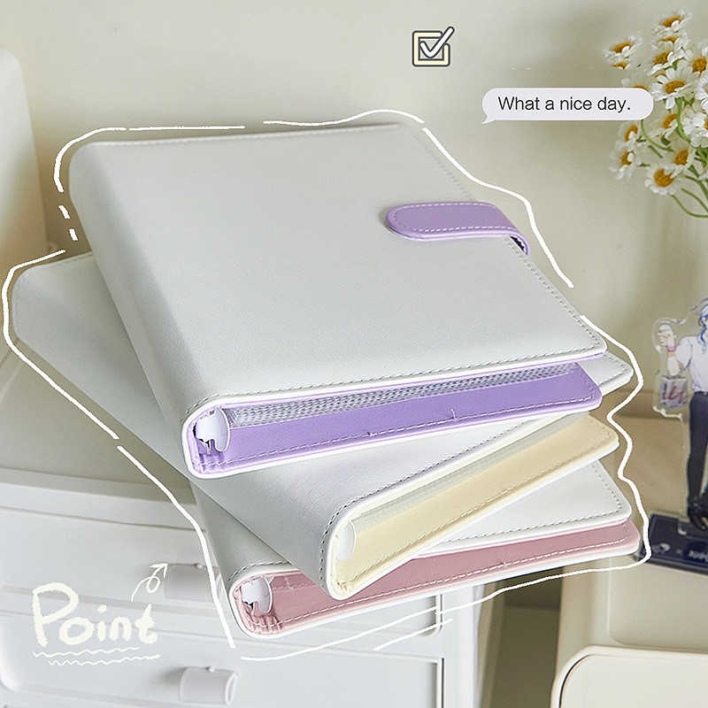 A5 Pu 가죽 캔디 컬러 바인더 포토카드, 귀여운 루즈 리프 아이돌 케이팝 앨범, 사진 보관 책 저널 커버, 학교 문구