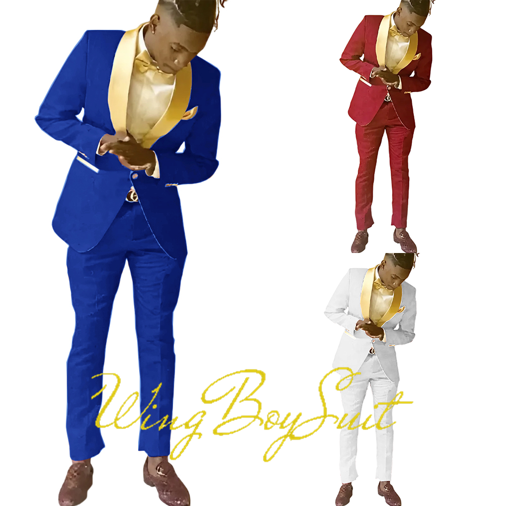 อย่างเป็นทางการชุดเด็กชาย 2 ชิ้นชุดทองเสื้อกางเกง SLIM FIT เด็ก Blazer PARTY Dress 2-16 ปีวัยรุ่นตัดเสื้อผ้า