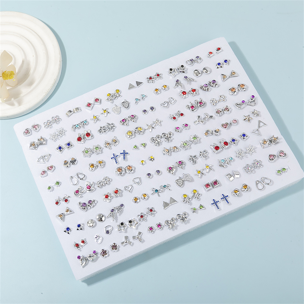 100 par/set Color plata Bowknot flor estrella pequeños pendientes conjunto plástico estilo aleatorio pendientes para mujer joyería regalos