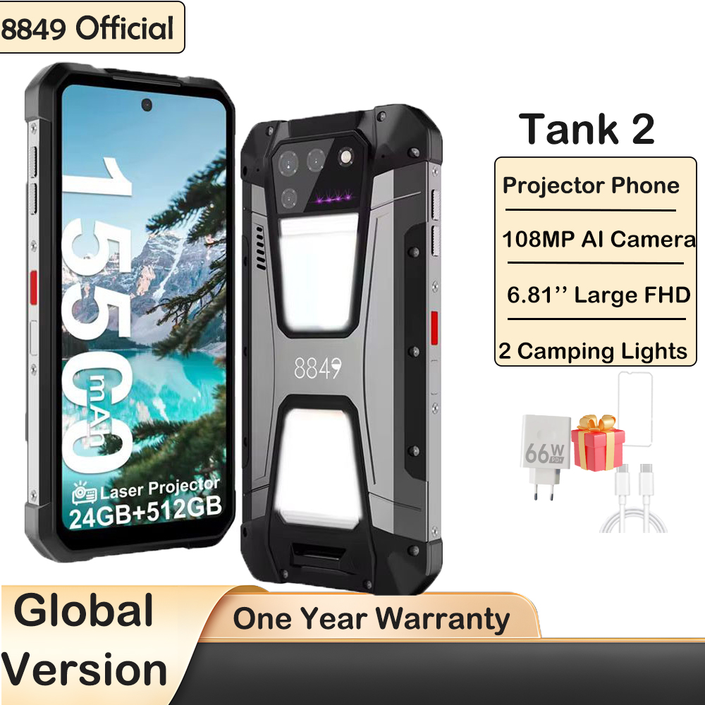 8849 Tank 2 Rugged by Unihertz Projector 22GB RAM 256GB ROM 108MP Camping Light 64MP Super Night Vision G99 15500mAh TF NFC