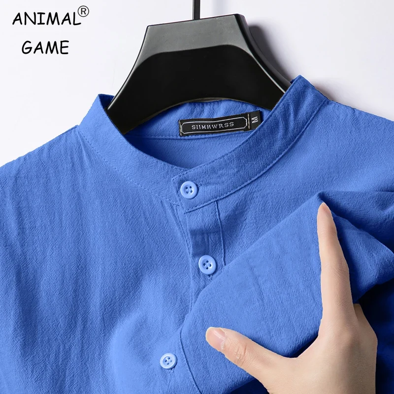Lniane bawełniane koszule dla mężczyzn Lekkie koszule z długim rękawem Henley Streetwear Plażowa oddychająca koszula Hawajska duże koszulki dla mężczyzn