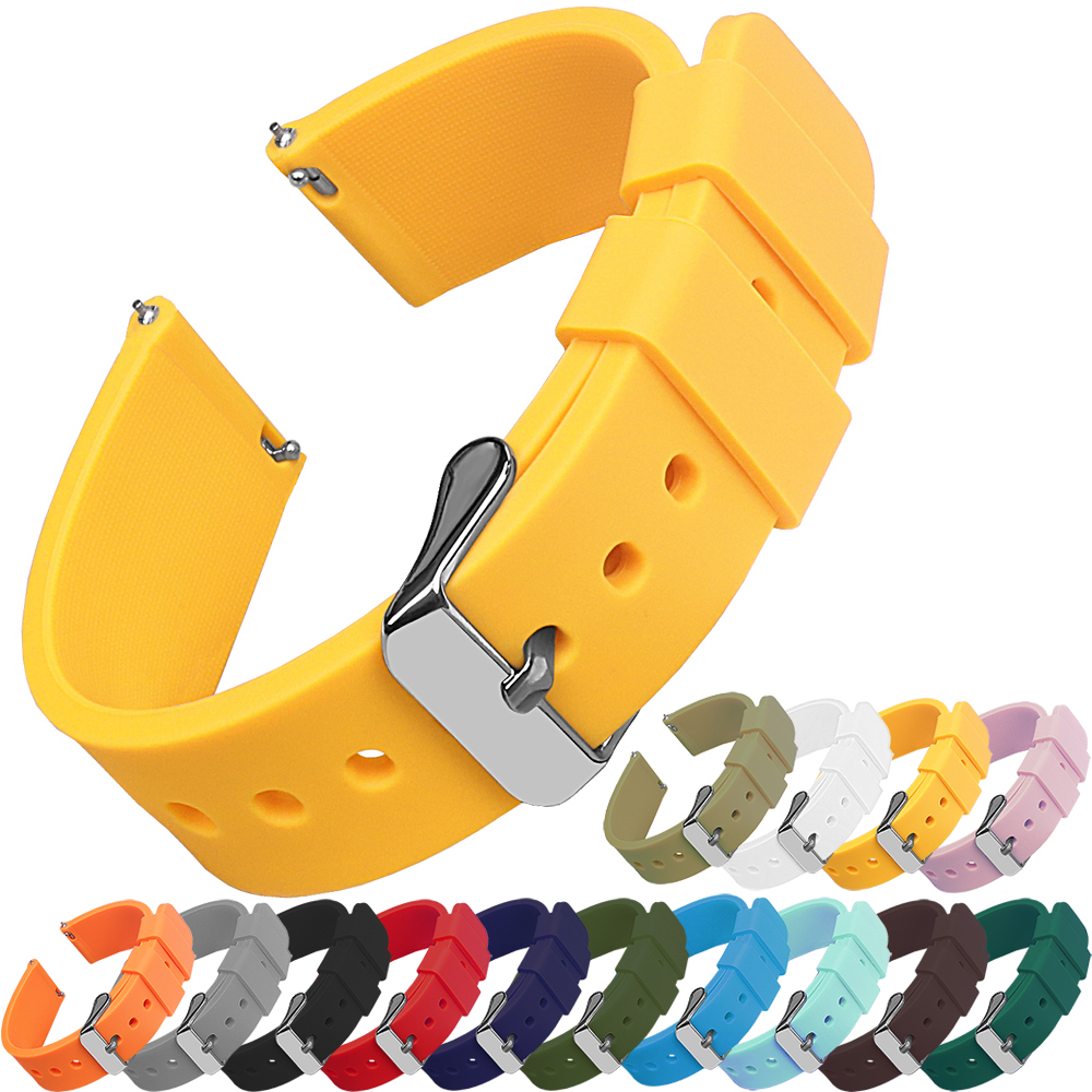 Mới Dây Silicone Ban Nhạc 14/16/18/19/20/21/22/24 Mm Mềm Nhanh phát Hành Đồng Hồ Dây Cao Su Ban Nhạc Dành Cho Nam Bạc Đen Khóa
