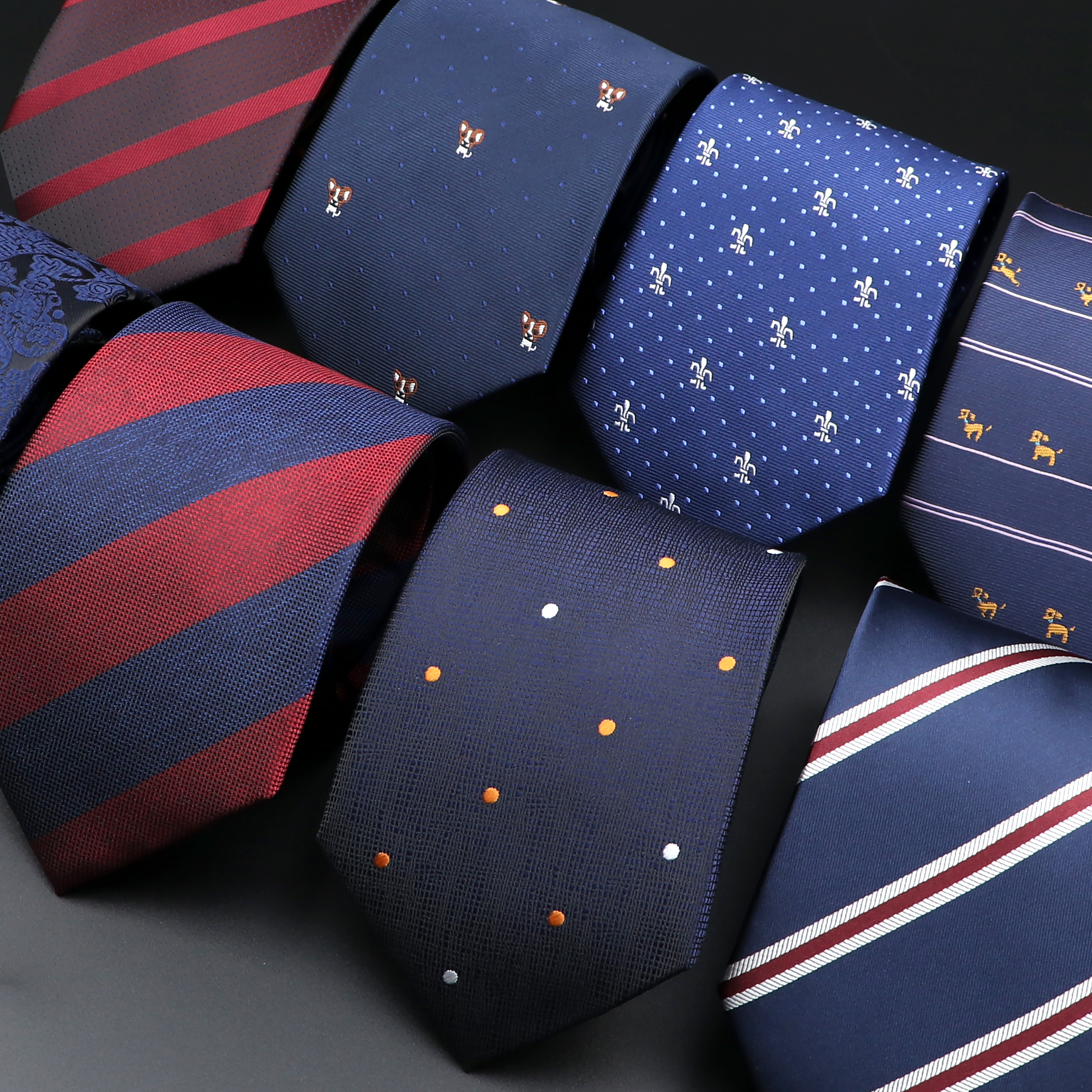 Mới Lạ Quan Hệ Cho Nam Giới Hoạt Hình Chó Chấm Bi Họa Tiết Paisley Sọc Thời Trang Nam Kinh Doanh Họp Cưới Tuxedo Phù Hợp Với Áo Sơ Mi Hàng Ngày Cravat
