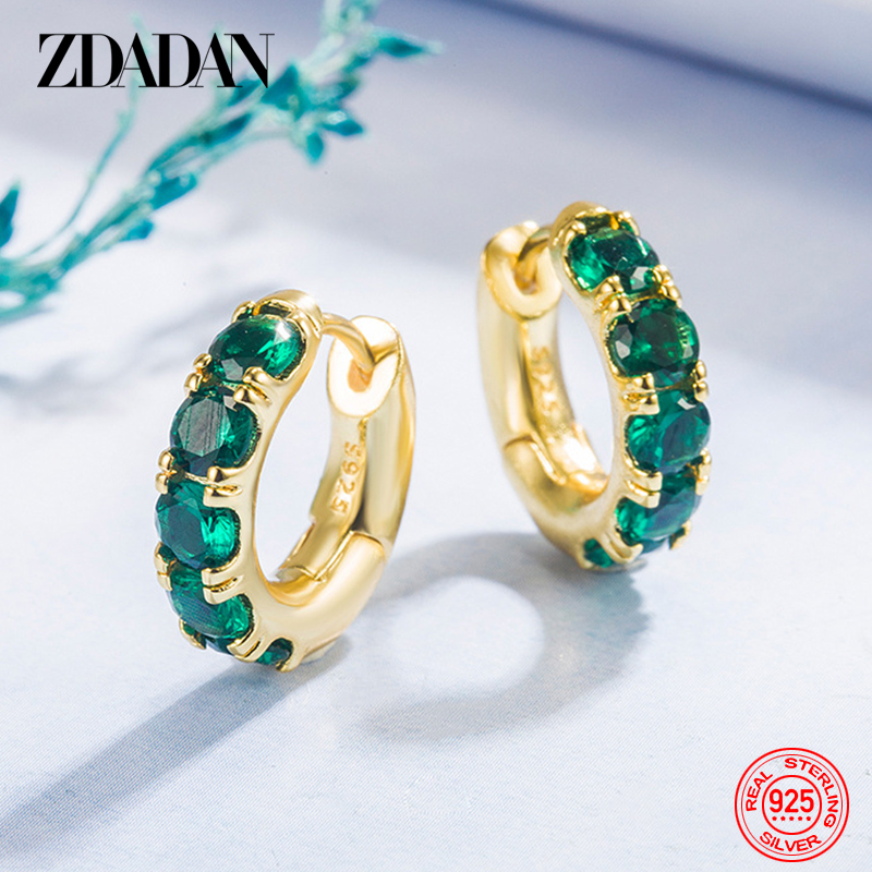 ZDADAN-pendientes de aro de Esmeralda de oro de 18 quilates para mujer, de Plata de Ley 925, joyería de moda