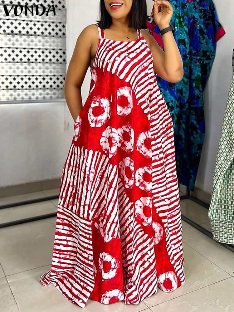 Vestido largo con estampado bohemio VONDA de talla grande 5XL, Vestido largo sin mangas para fiesta y playa, Vestido largo informal holgado para verano 2025