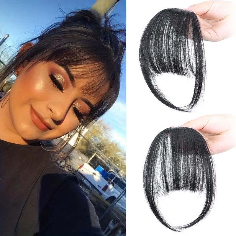 Franja de ar falsa sintética, extensão de cabelo frontal, mini peruca invisível, preto, marrom, acessórios de cabelo para mulheres