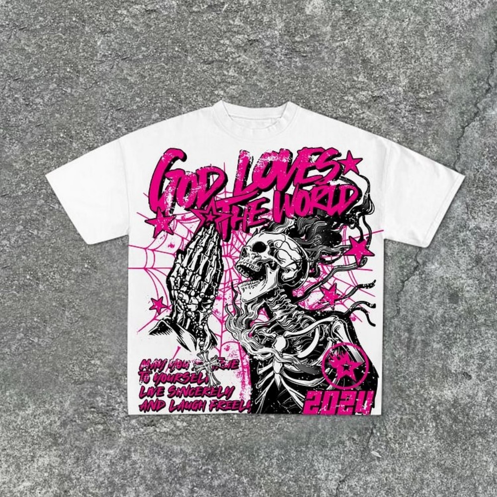 Fashionable new men's personalized skull graffiti print, comfortable and breathable round neck T-shirt outdoor street style top