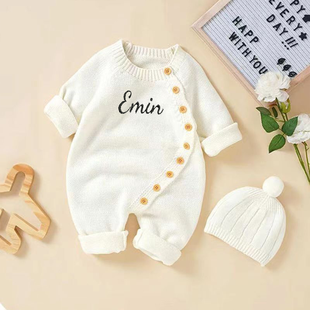 Personalized Name Newborn Infant Baby Boys Girls Bodysuit Custom Embroidery Baby Romper Set Baby Shower Birthday Party Gift Set
