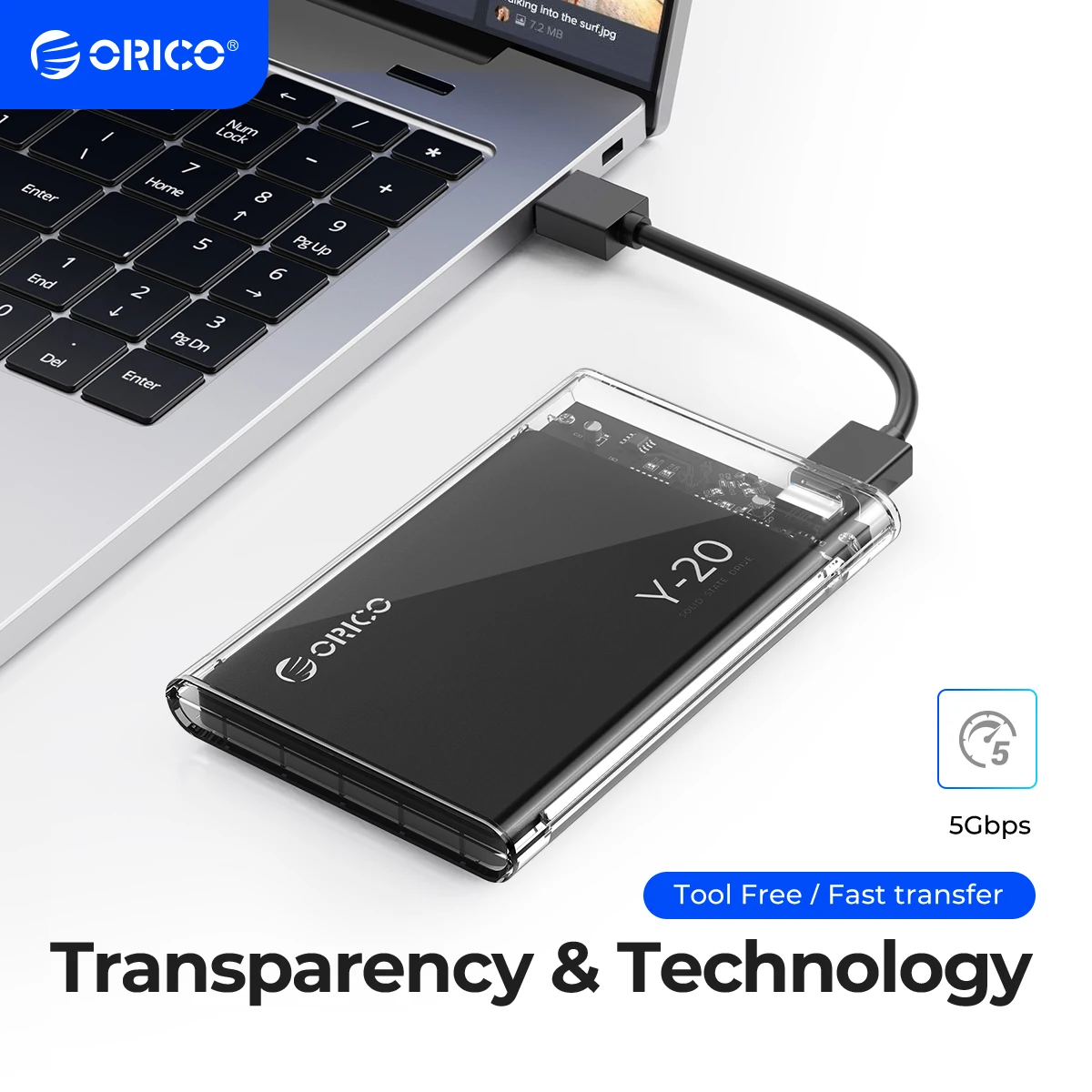 ORICO 2.5'' Transparent HDD Case SATA to USB 3.1 Gen2 10Gbps Zewnętrzna obudowa dysku twardego Obudowa dysku SSD Obsługa UASP