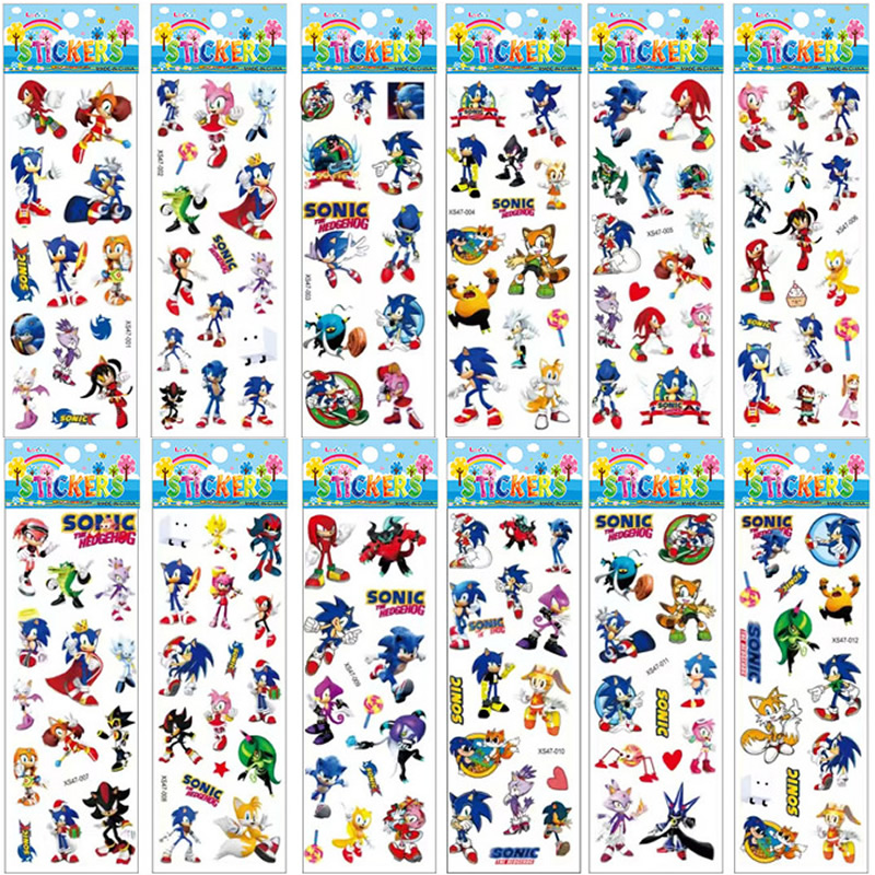 12 Uds. De pegatinas de burbujas de Sonic The Hedgehog de dibujos animados, pegatinas 3D tridimensionales hinchadas de Anime Kawaii para niños y niñas, juguete para regalo DIY
