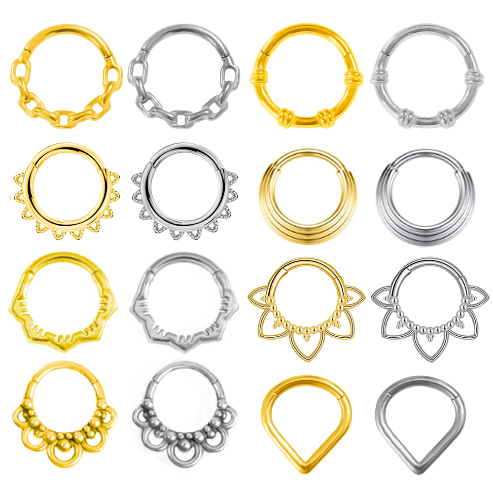 Girasole Setto Piercing Clicker Orecchio Cartilagine Elica Trago Daith Orecchino Cerchio Acciaio inossidabile 316L Gioielli per il corpo Anello al naso