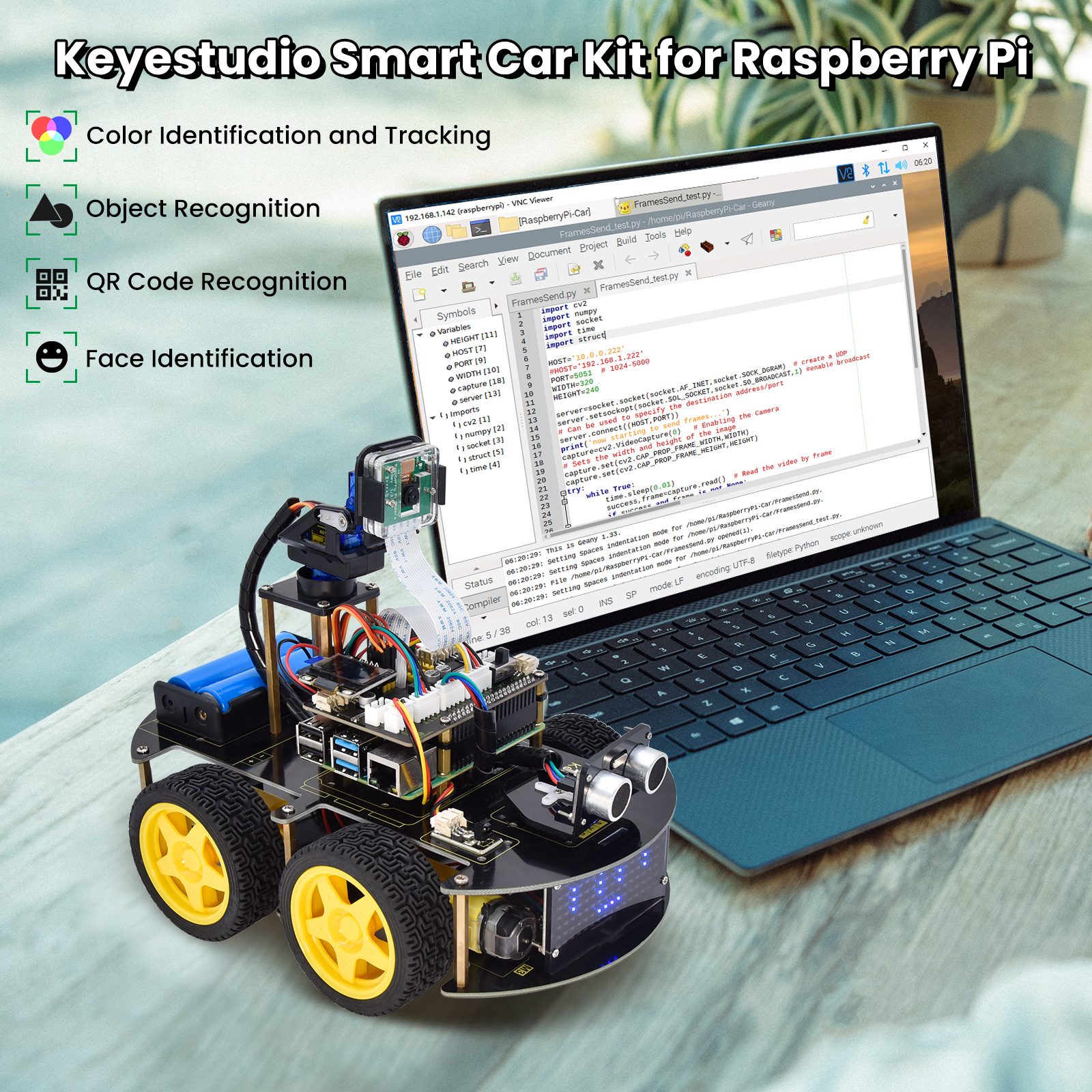 Keyestudio Raspberry Pi 4WD Robot Car Kit 5 Megapixels Camera Module Python Programmering DIY Projecten Kit Voor Raspberry Pi 4B