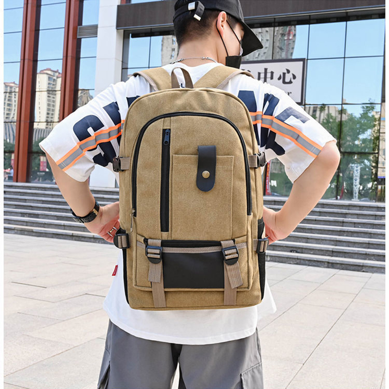 Ransel Tas Olahraga Pemuda Mode Kanvas Kapasitas Besar Hiking Laptop Berkemah Tahan Aus dan Tahan Lama Sederhana Pria