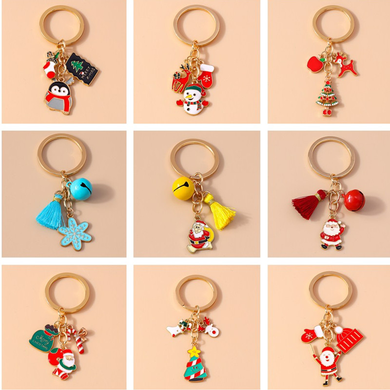 Mode Frohe Weihnachten Baum Hirsch Santa Claus Schneemann Schlüssel bund für Auto Schlüssel Festival Geschenk für Frauen Männer Handtasche Anhänger Schlüssel anhänger
