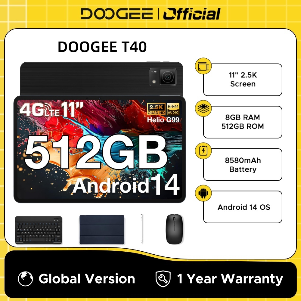 Globale Version DOOGEE T40 2-in-1-Tablet-Laptop 11" IPS 2,5K 8GB 512GB Helio G99 6nm 8580mAh Quad-Lautsprecher Face Unlock Android 14