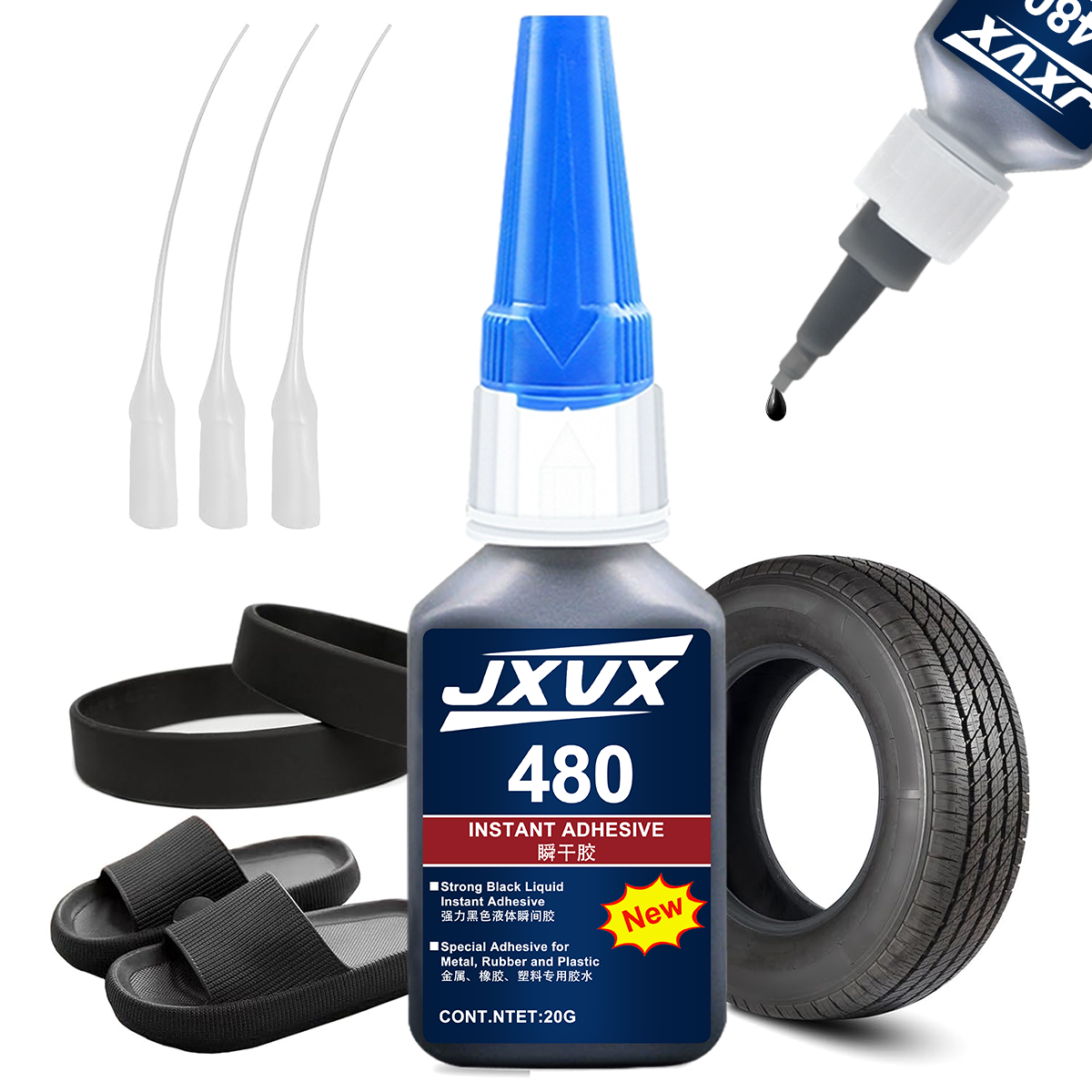 Supercolle noire 480, cyanoacrylate noir à séchage rapide pour cuir, caoutchouc, pneus et plastique. Colle liquide haute résistance,  Réparation Fissures, Contact Téléphone portable Tablette Réparation Adhésif