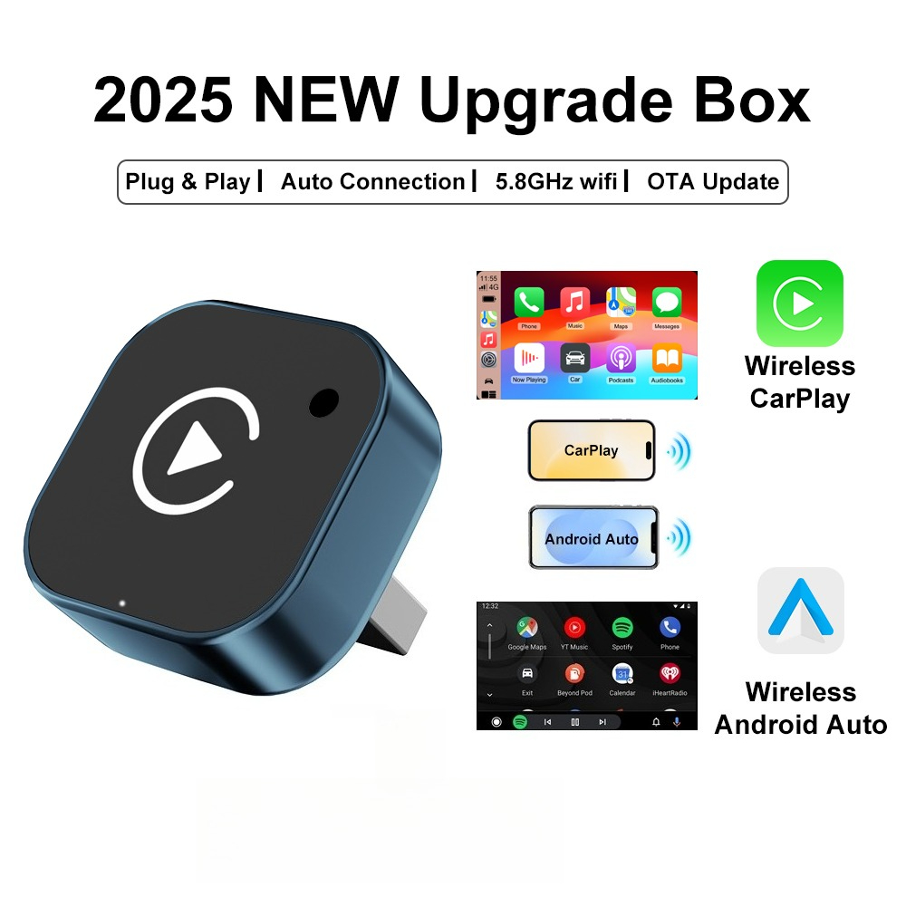 Adapter Wireless CarPlay 2026 2-w-1: Dongle przekształcający kabelowy CarPlay na bezprzewodowy dla telefonów Apple i Android, Plug and Play, uniwersalny dodatek samochodowy