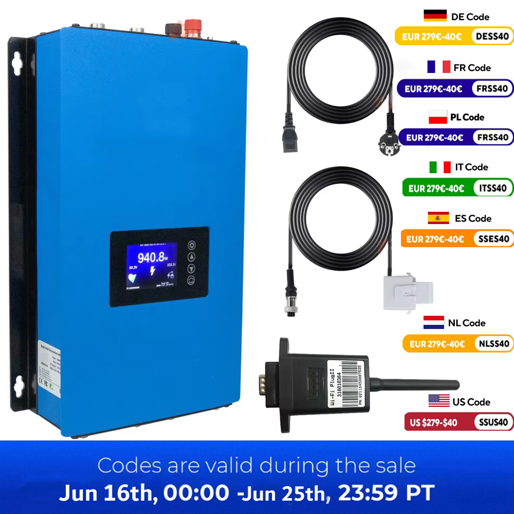 Onduleur solaire sur réseau, panneau solaire, batterie avec limite, prise WIFI, DC, 22-65V, 45-90V, 60-1000 V, 1KW, 2KW, 2000W, 110 W