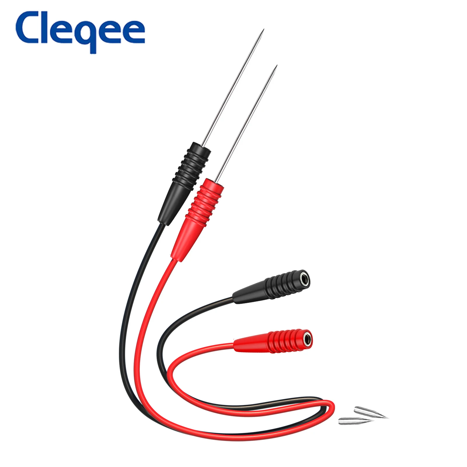 Cleqee P1046 2 uds 0,7mm Cables de sonda de prueba agujas de punción afiladas cables de Pin con enchufe de resorte interior de 2mm para pruebas eléctricas