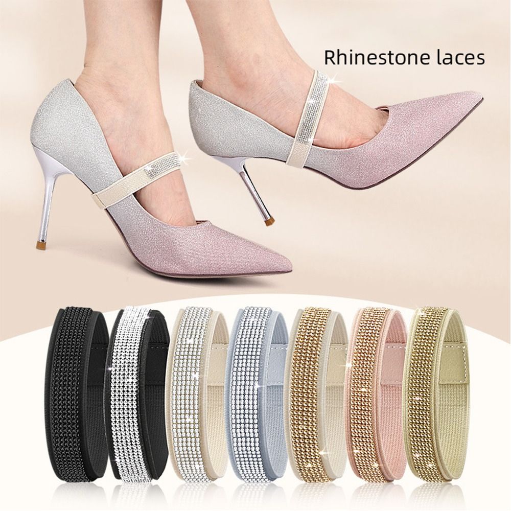 1 paio di scarpe con tacco alto con strass antiscivolo decorazione per scarpe con cinturino lacci per scarpe da donna regolabili cinture di fissaggio elastiche antiallentate