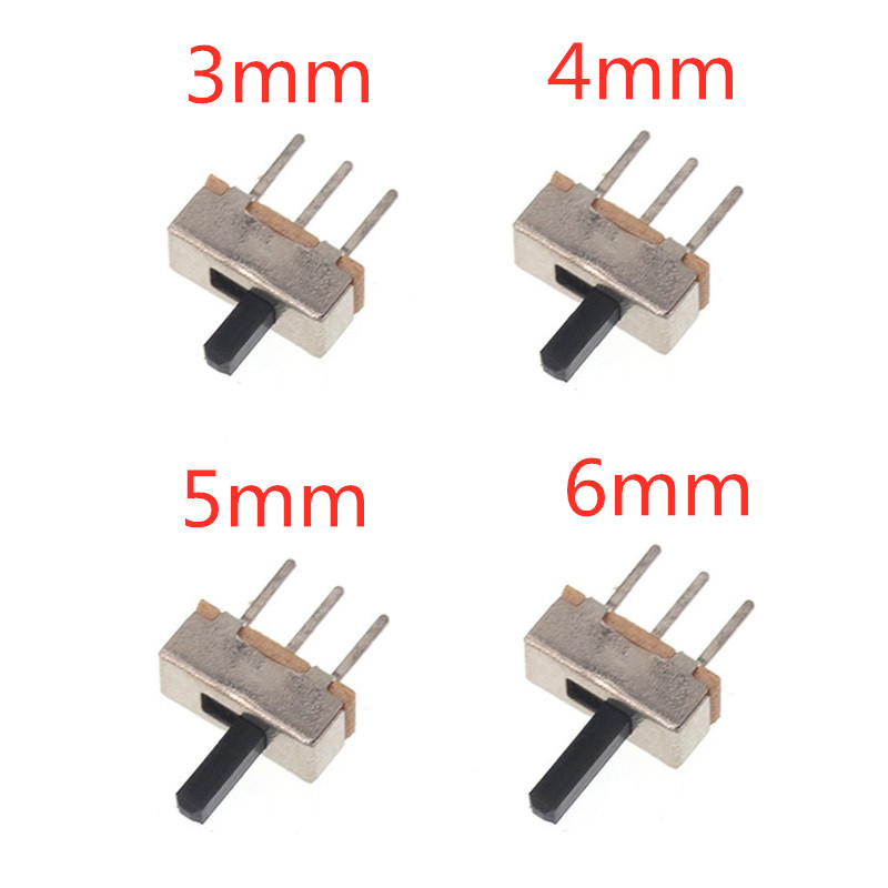 20 interruptores deslizantes mini SS12D00 de 3 pines 1P2T de 2 posiciones de alta calidad, longitud del mango: 3MM/4MM/5MM/6MM