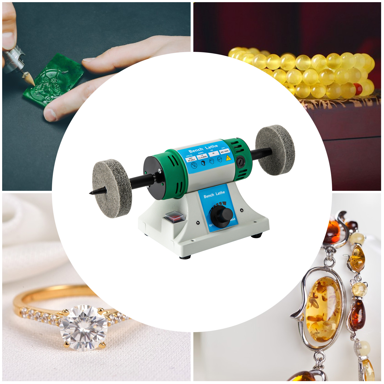 320 W AC Polijstmachine Machine Verstelbare Variabele Snelheid Multifunctionele Sieraden Rock Polijsten Buffer Draaibank met 2 Doek Wielen