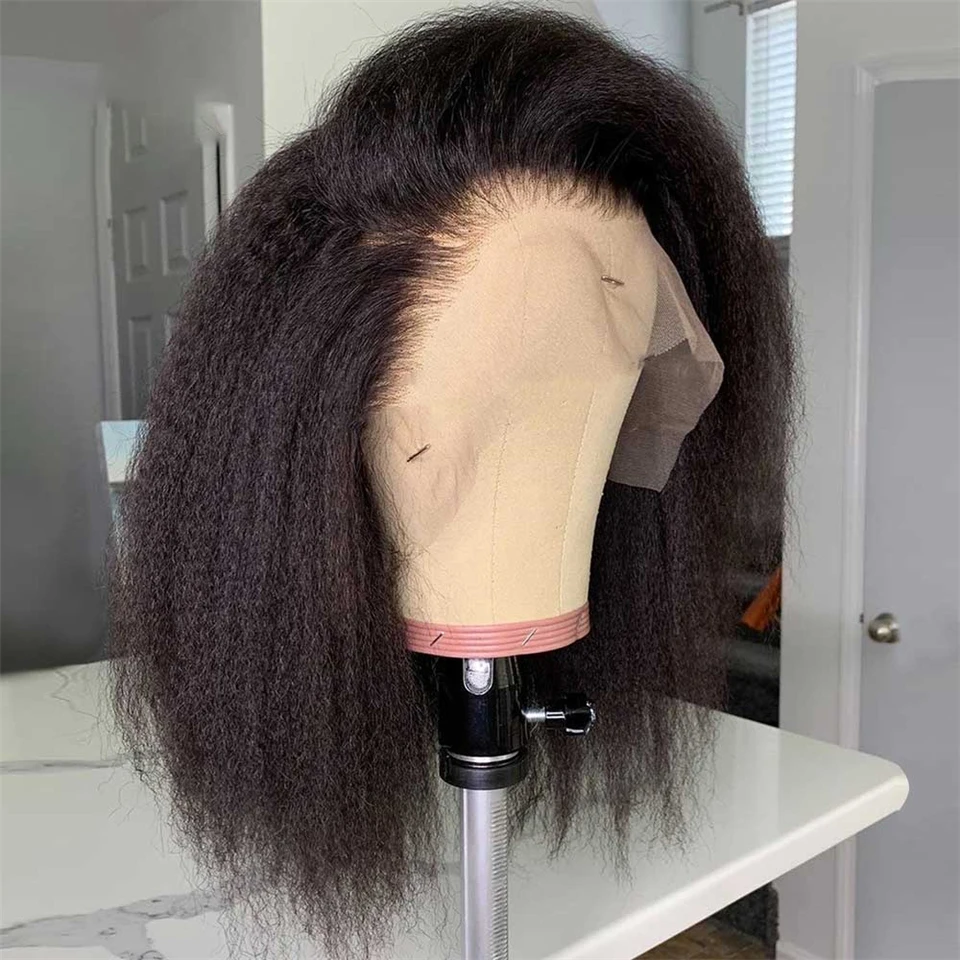 Pelucas de cabello humano rizado liso 250% de densidad 13x4 HD con encaje Frontal completo pelucas frontales de encaje sin pegamento brasileño Pre desplumado mujeres Yaki