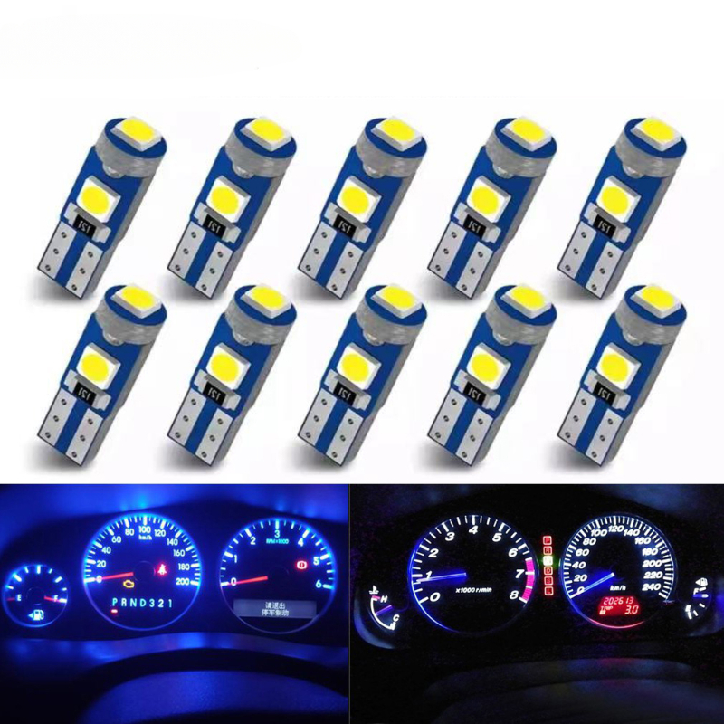 10 個 T5 Led 電球 W3W W1.2W Led Canbus 車内ライトダッシュボードカラフルなインジケータウェッジ自動計器ランプ 12V