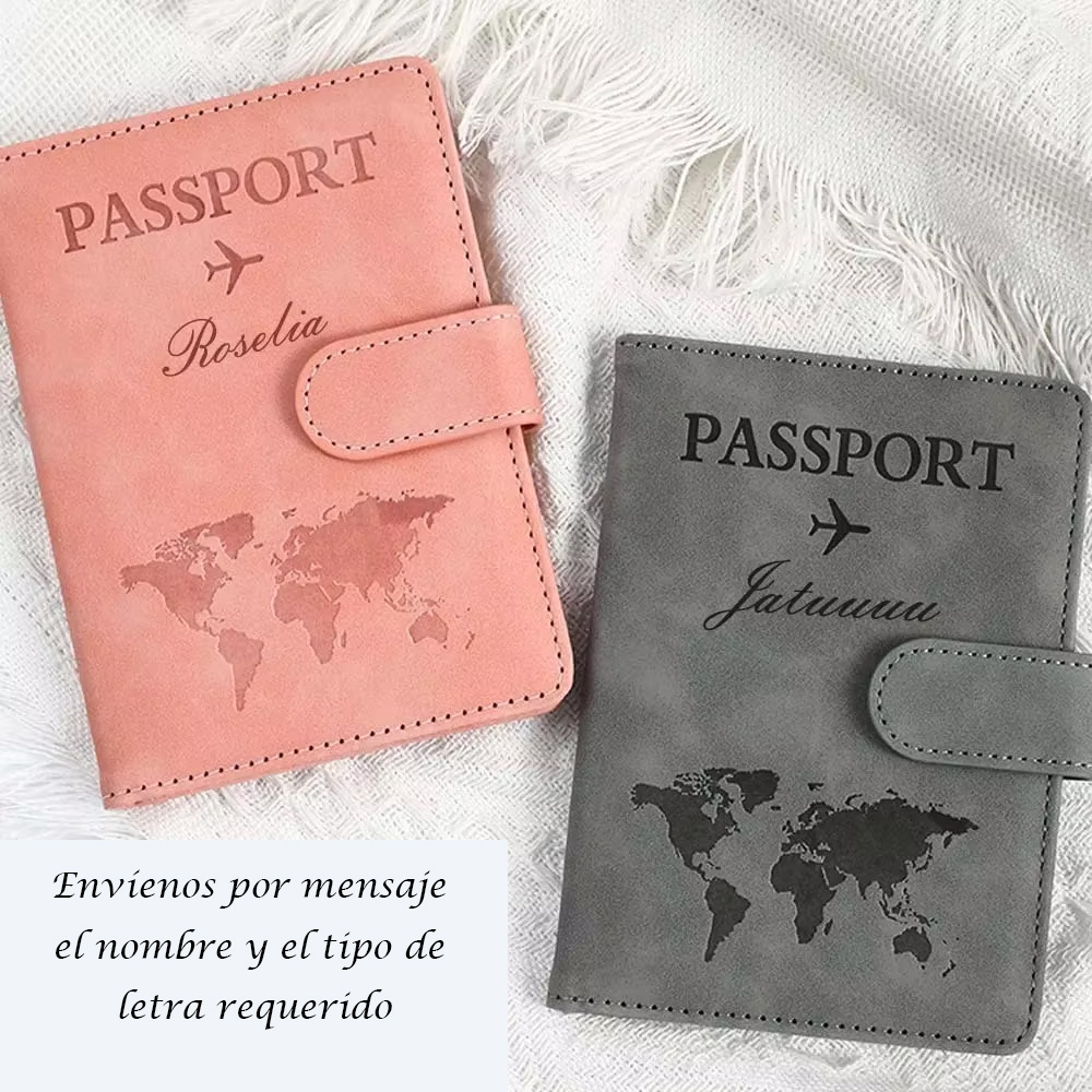 Funda de pasaporte personalizada con nombre para pareja, tarjeta bancaria de identificación, funda de pasaporte de cuero PU, accesorios de viaje Envíenos por mensaje el nombre y el tipo de letra requerido