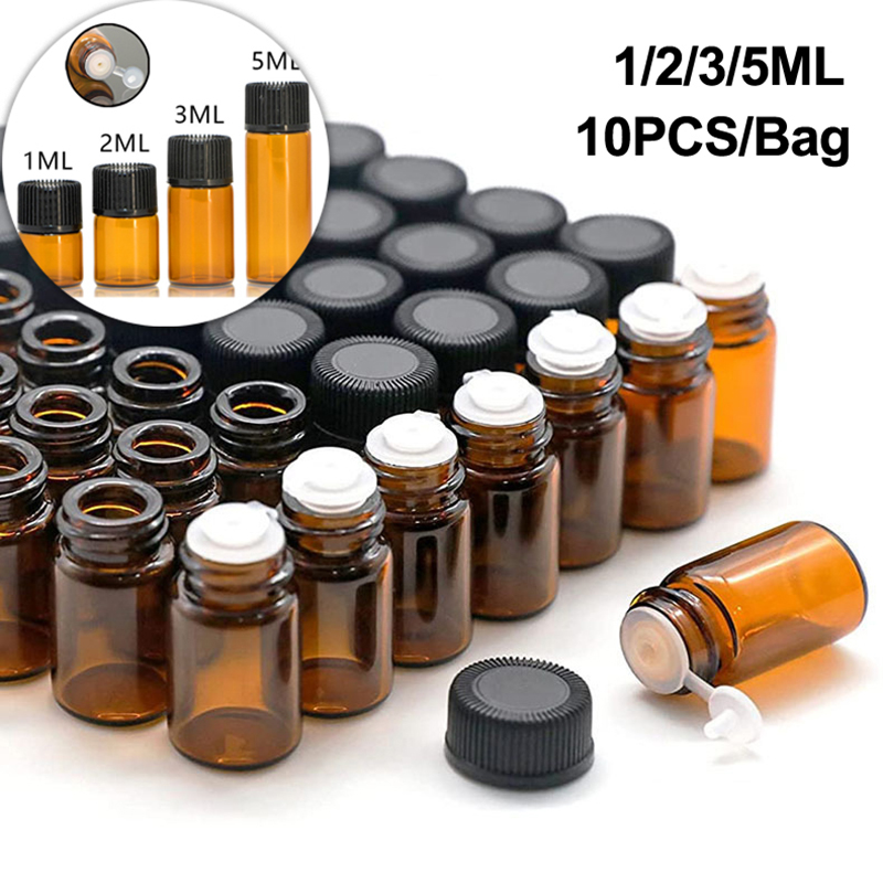 10PC 빈 앰버 유리 에센셜 오일 병 실험실 유리 향수 병 오일 병 테스트 샘플 1ML/2ML/3ML/5ML