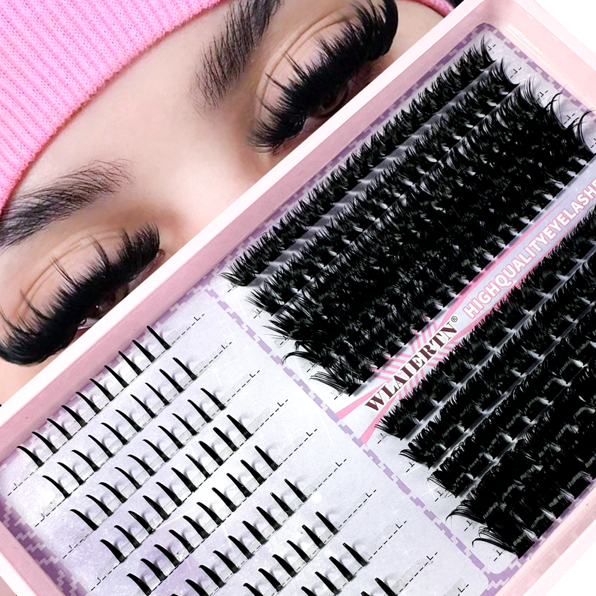 Kit de extensiones de pestañas con picos individuales, grupos de pestañas con volumen 3D, Kit de grupos de pestañas rizadas en D, extensiones de pestañas DIY de 10-16MM