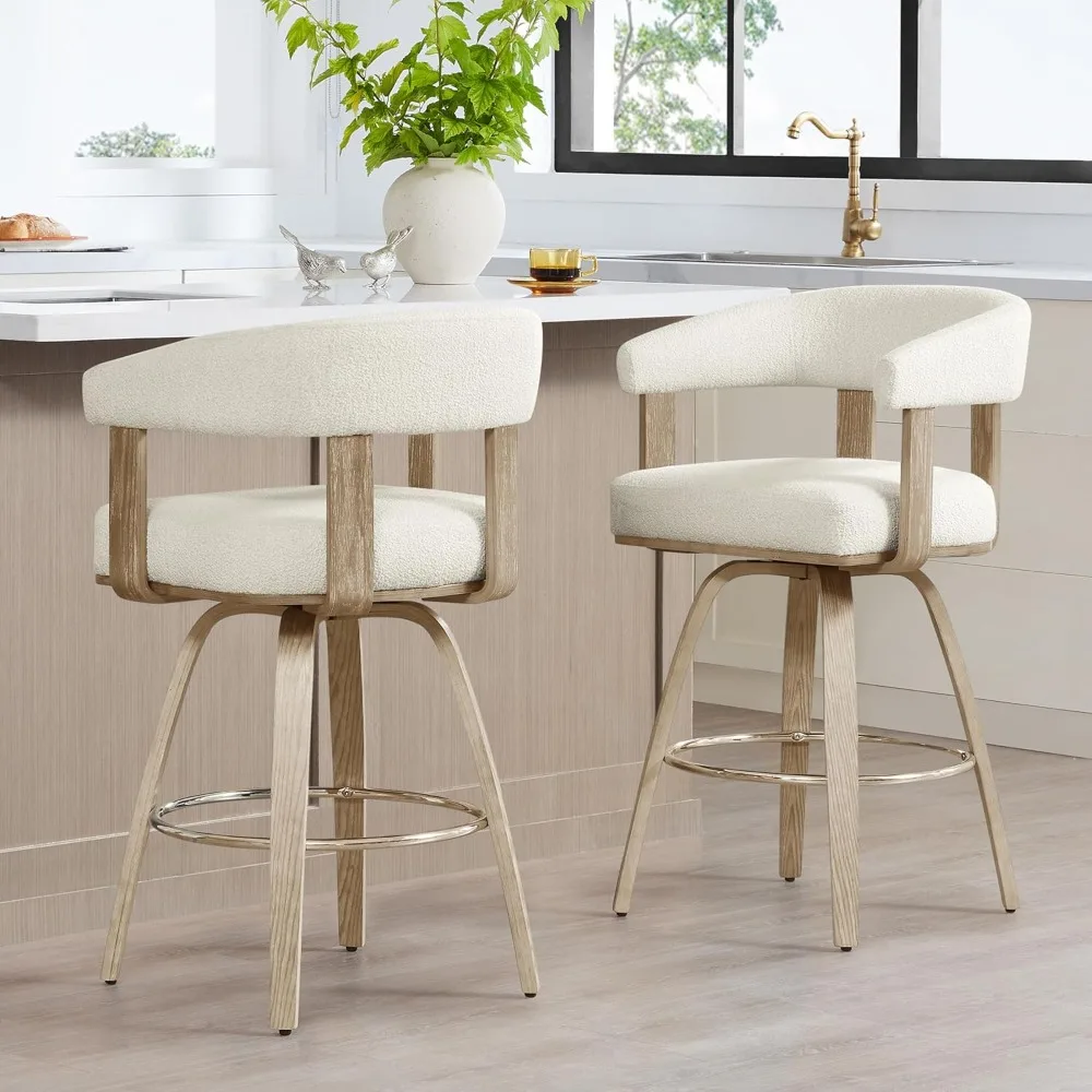 Swivel Counter Height Barstools Set of 2 Upholstered Bar Stools with Back and Armrest for Kitchen Island Home Bar 27"Seat Height