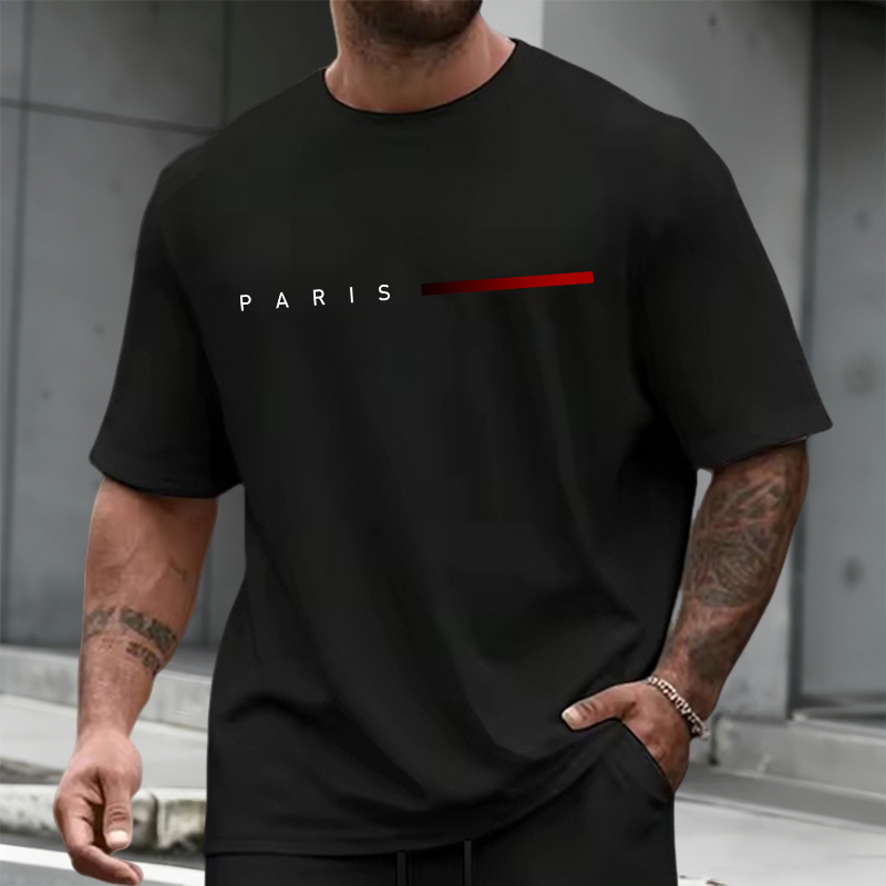 Camiseta de Manga Corta para Hombre, 100% Algodón, Estilo Casual, Cuello Redondo, Corte Ajustado, con Estampado Creativo de Letras PARIS, para Verano