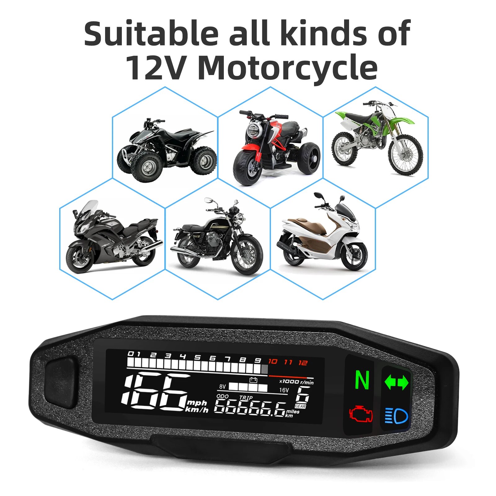 Velocímetro Universal AD para motocicleta, medidor de velocidad Digital, tacómetro LED, Panel de instrumentos, pantalla LCD, soporte Y