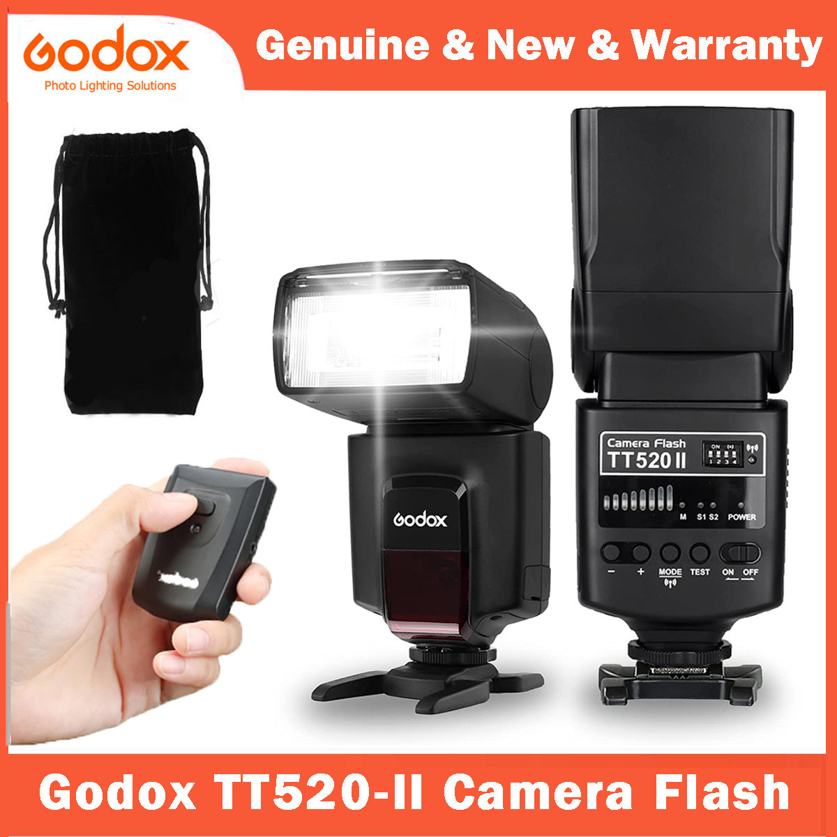 GodoxTT520II -Flash pour appareil photo sans fil, Flash Speedlite, Thinklite TT520II, Signal 433MHz intégré, Convient pour IL, Nikon, Pentax, Fujifilm, Olympus, DSLR
