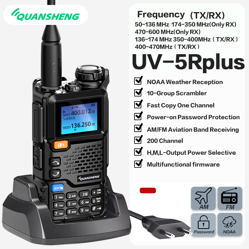 Ricetrasmettitore radio bidirezionale Quansheng UV-K5 Walkie Talkie 50-600MHz con ricezione Air Band, ricarica Type-C, 200 canali e copia rapida della frequenza