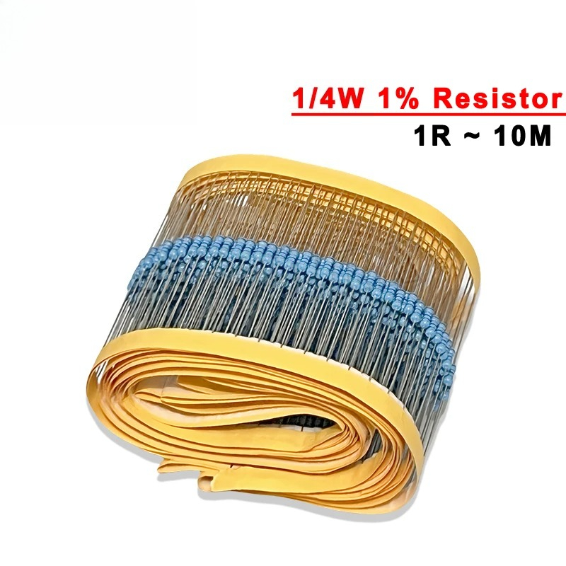 100 SZT./Lot Rezystor Metalowy Filmowy 1/4W 1% 100R 220R 1K 1.5K 2.2K 4.7K 10K 22K 47K 100K 100 220 1K5 2K2 4K7 Ohm Rezystancja 1R~22M