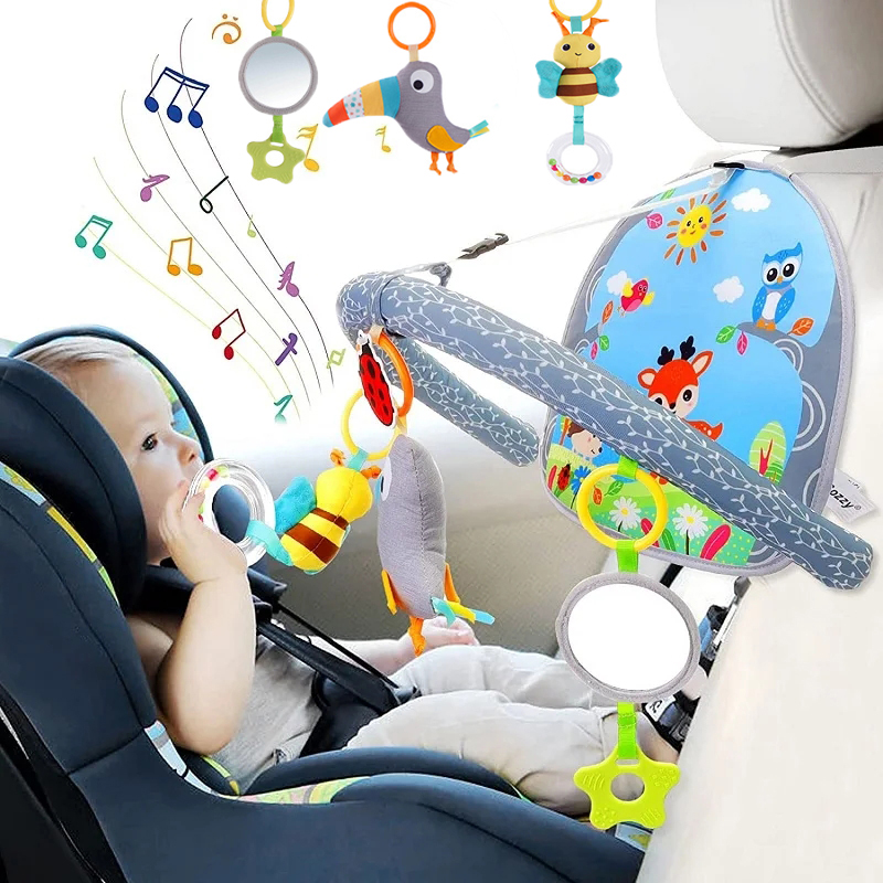 Carrinho de brinquedo assento de carro brinquedo bebê pendurado chocalhos berço kick play atividade arco com música espelho chocalho brinquedos para crianças viagem