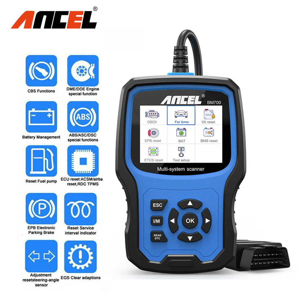 Ancel-Outil de diagnostic complet du système de voiture, lecteur de code automatique, Cristal TPMS de la batterie d'huile, OBD2, BM700, BMW MINI Rolls-Royce
