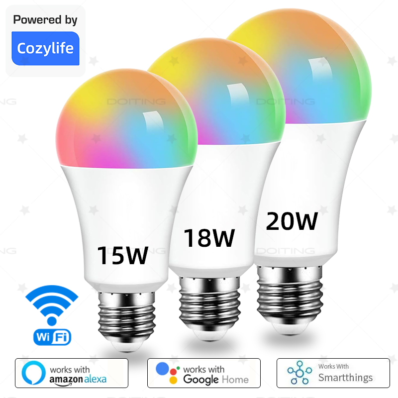 E27口金 WiFiスマート調光電球 RGBCW カラフル 220V LEDライト アプリ調整 調光対応 Alexa Google Home アリス音声コントロール対応