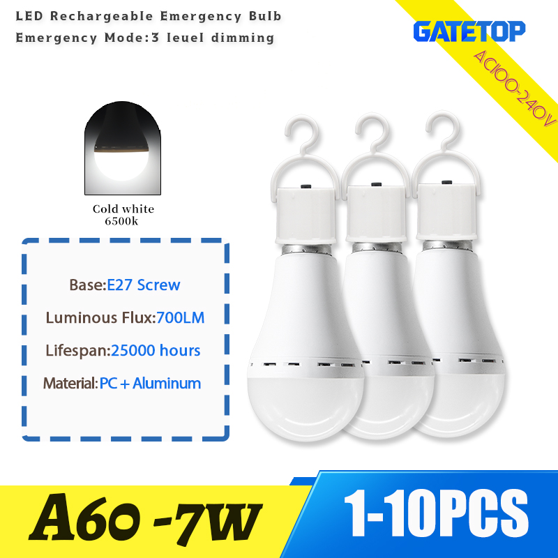 1-10PCS A60LED Wiederaufladbare Lampe Licht E27 7W Notfall Lampe AC100-240V für Home Power Outdoor Camping ausfall Veranda Garten Lampe