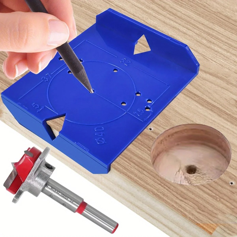 Localizzatore di perforazione per cerniere per porte dell'armadio Modello di righello di posizionamento per punzonatura - Strumento ausiliario per l'installazione di cerniere per carpenteria