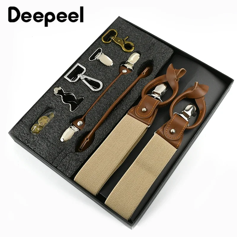 DeePull-メンズラグジュアリーサスペンダースーツ、3.5x125cm、3 6クリップ、ワークサスペンダー、diyレザーエラスティックメンズジョックストラップ、ビジネスメンズサスペンダー、1セット