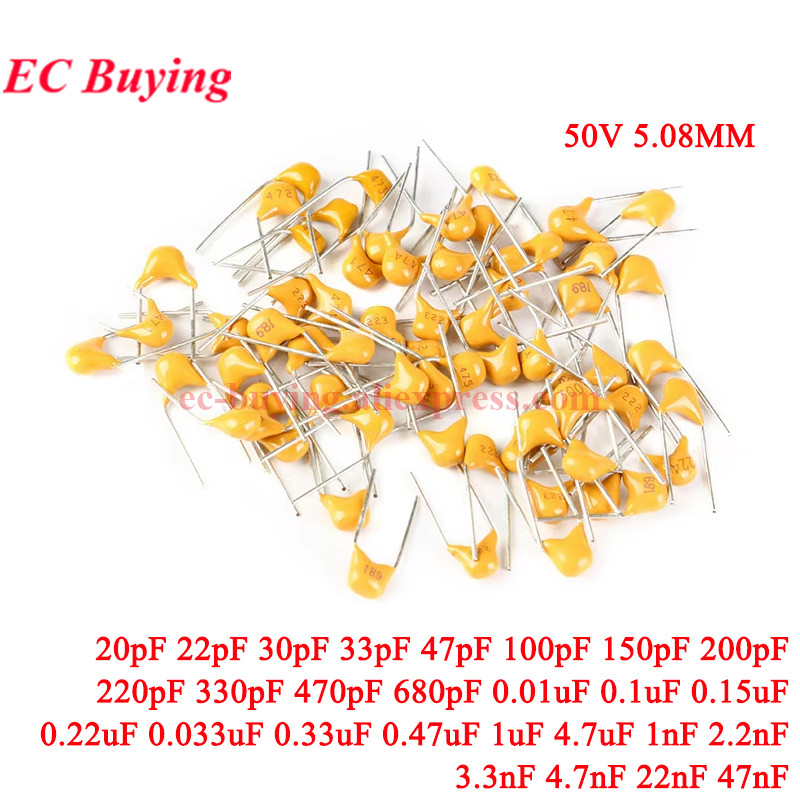 20–200 Stück 50 V monolithischer Keramikkondensator 10PF ~ 10 UF 22PF 47NF 220NF 1NF 4,7 UF 1 UF 100NF 330NF 0,1 UF 102 104 1