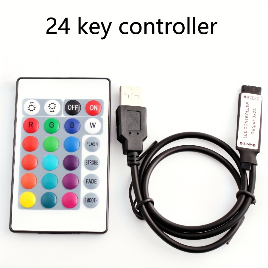 USB 5V mini 24key 4Pin RGB LED Strip Light RF Controller Control Cable Remote Dimmer for 5050 3528 2835 led Strip