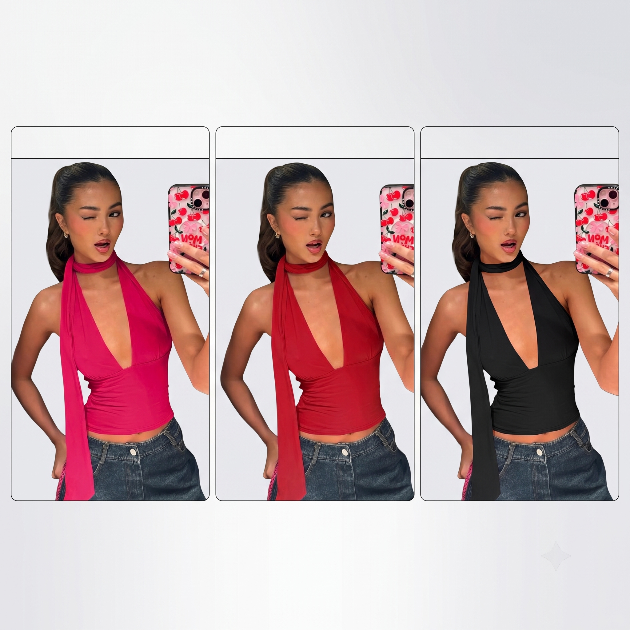 Débardeur court sexy à col en V profond pour femme, style Y2K, avec écharpe intégrée, dos nu, sans manches, coupe ajustée, pour l'été, les soirées en club et le streetwear
