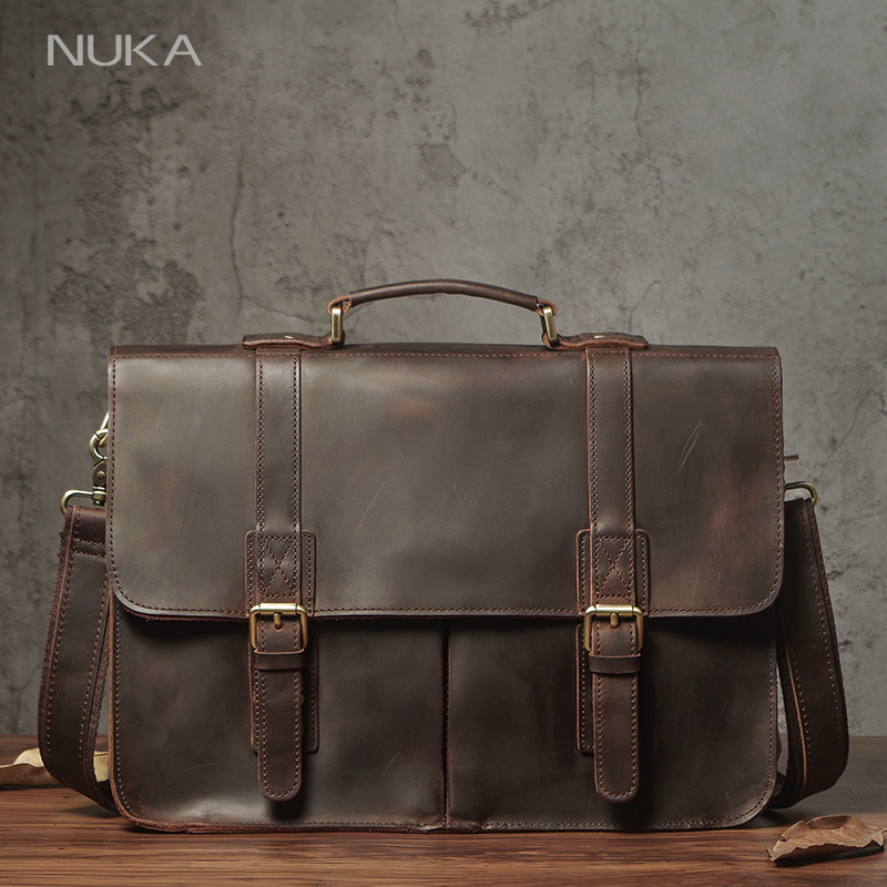 NUKA męska teczka wykonawcza prawdziwej skóry torebka biznesowa Top skóra bydlęca Vintage torba na ramię męska torba na laptopa biurowego