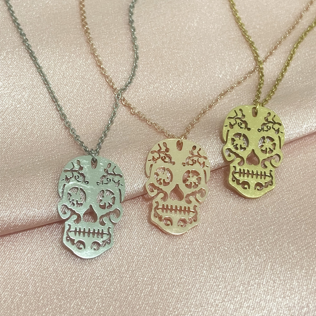 Kalung rantai Choker Gotik Juntai tengkorak Halloween horor untuk pria wanita kalung rantai sambungan baja tahan karat kualitas tinggi