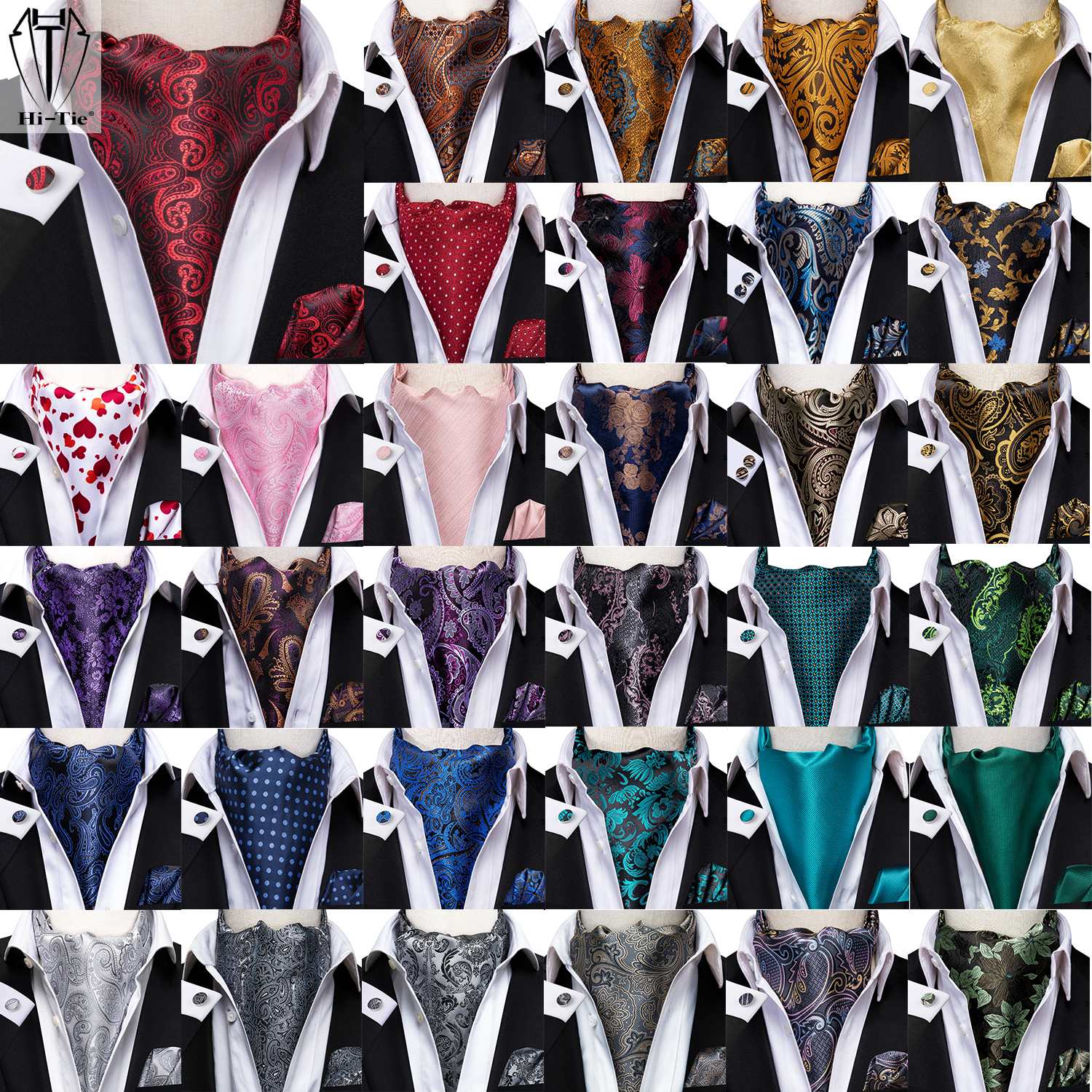 Dropshipping jedwabne męskie Ascot Hanky ​​spinki do mankietów zestaw żakardowe Paisley kwiatowy Vintage krawat krawat hurtownia dla męskiego ślubu biznes